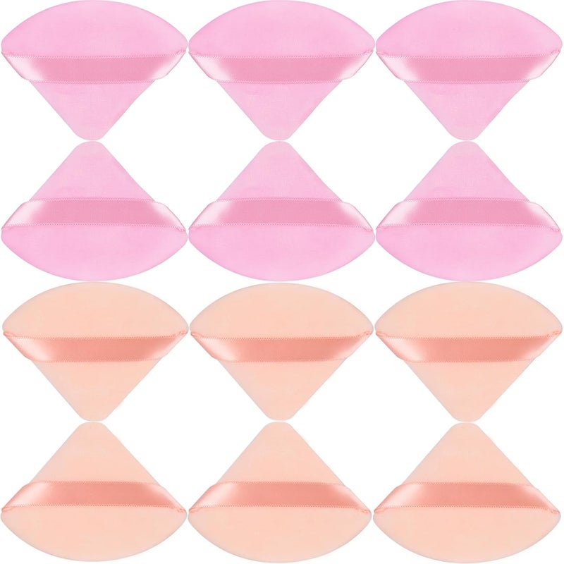 JOLY Triangle Powder Puff Face Makeup Sponge Beauty Blender Stocking Stuffers Puffs for Women apply Loose Powder and Foundation (6Pcs_Pink+6Pcs_Beige) - Image 1